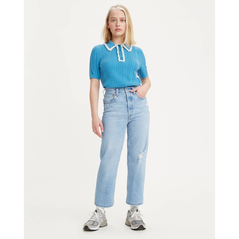 LEVI'S Jeans Womens 25 Blue Ribcage Straight Ankle Light Wash Distressed